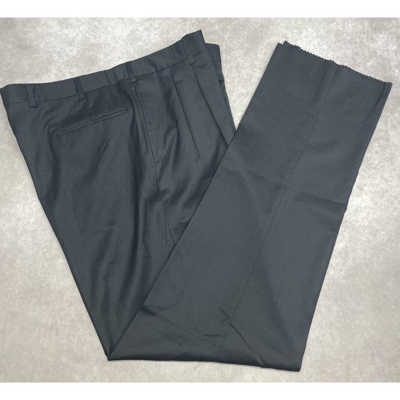 New Jos A Bank Signature Mens 40x36 No Hem Black Wool Dress Pants Pleated Front - Picture 5 of 8